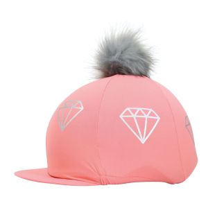 Hy Equestrian Diamonds Hat Cover - Bright Coral/Grey