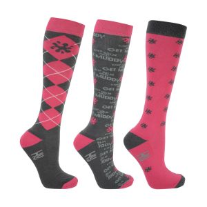 HyFASHION Keep Calm and Get Muddy Socks (Pack of 3) - Grey/Coral/Slate - Adult 4-8	