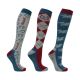 Hy Equestrian Thelwell Collection Horse Shoe Socks (Pack of 3) - Blue/Burgundy/Grey - Adults 4-8