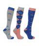 Hy Equestrian Diamond Socks (Pack of 3) - Electric Blue/Bright Coral/Grey - Adult 4-8
