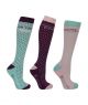 Hy Equestrian Dressage Socks (Pack of 3) - Powder Pink/Purple/Turquoise - Adult 4-8